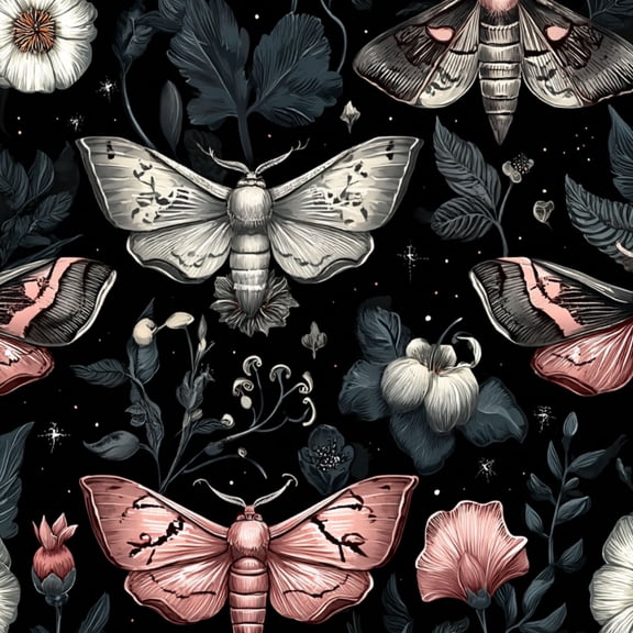 Peel and Stick Wallpaper Vintage Floral Moth Pink White Butterflies Dark Wall Mural 17.7in x 9.8ft Self Adhesive Removable Wall Paper Renter Friendly Wallpaper for Nursery Bedroom Cabinets