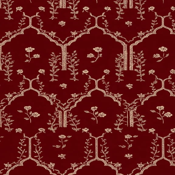Peel and Stick Wallpaper Vintage Floral Ornate Arch Motifs Rich Burgundy Cream Wall Mural 17.7in x 9.8ft Self Adhesive Removable Wall Paper Renter Friendly Wallpaper for Nursery Bedroom Cabinets