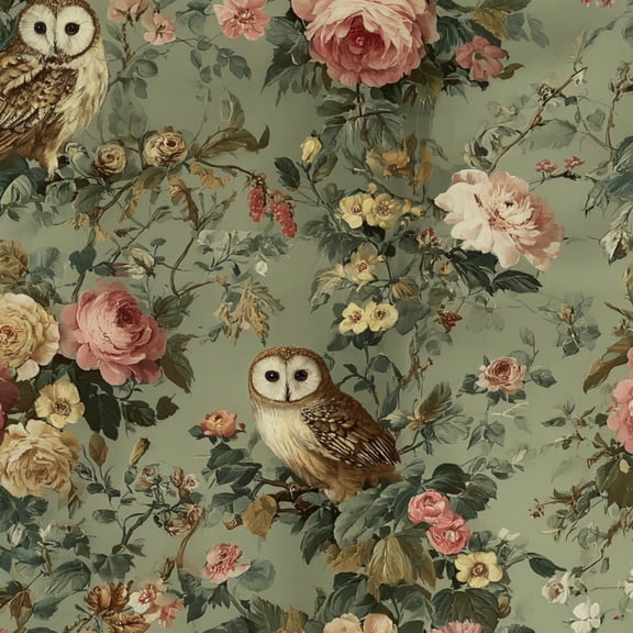 Peel and Stick Wallpaper Vintage Floral Owls Pink Roses Green Romantic Boho Wall Mural 23.6in x 9.8ft Self Adhesive Removable Wall Paper Renter Friendly Wallpaper for Nursery Bedroom Cabinets