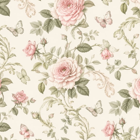 Peel and Stick Wallpaper Vintage Floral Pink Roses Butterflies Beige 24in x 118in Contact Paper Removable Self Adhesive Wall Mural Wall Decor for Bedroom Kitchen Cabinets