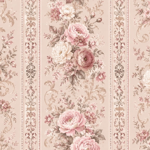 Peel and Stick Wallpaper Vintage Floral Pink Roses Ornate Decorative Accents Beige Wall Mural 23.6in x 9.8ft Self Adhesive Removable Contact Paper Renter Friendly for Bedroom Living Room