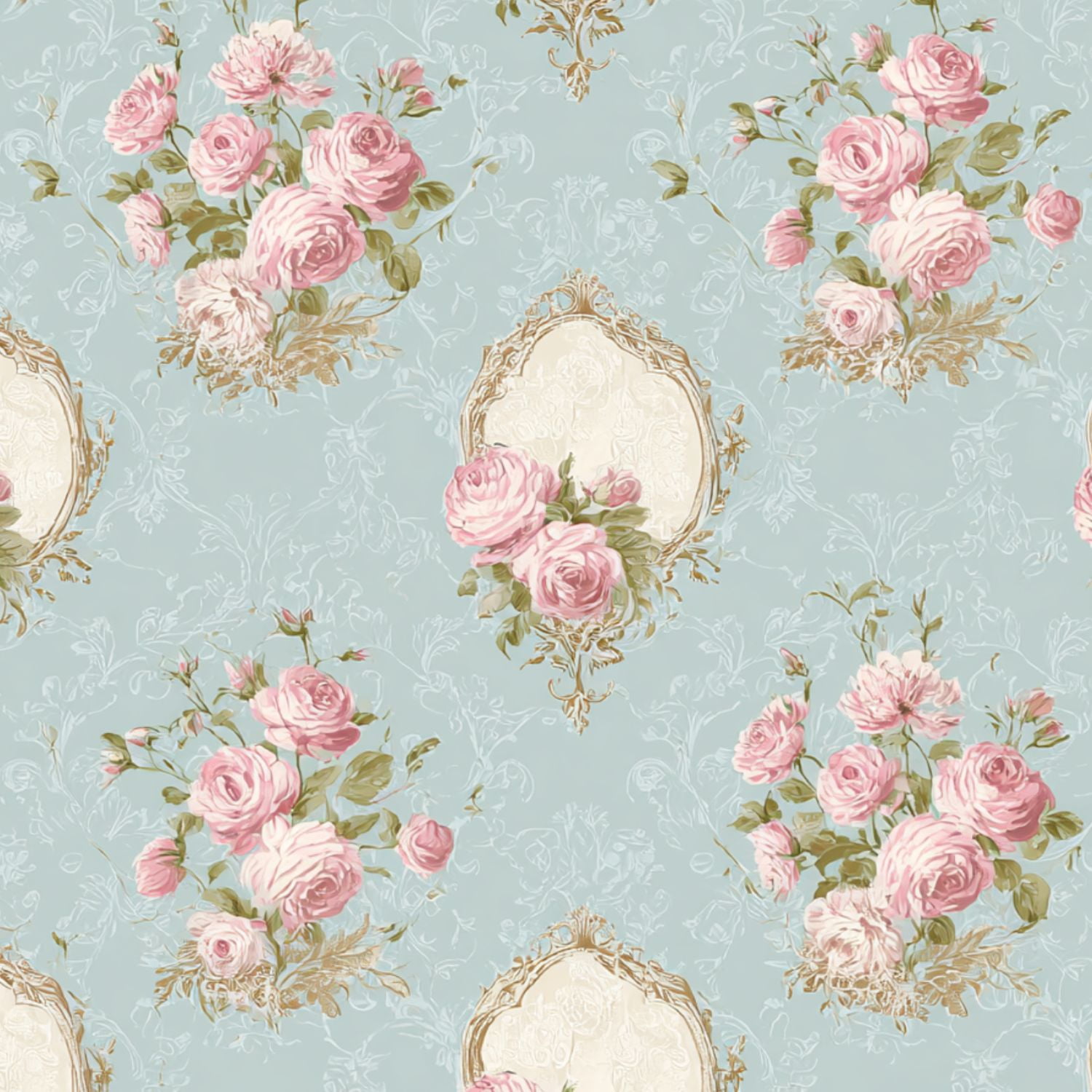 Peel and Stick Wallpaper Vintage Floral Pink Roses Soft Blue Wall Mural 17.7in x 9.8ft Self Adhesive Removable Wall Paper Renter Friendly Wallpaper for Bedroom