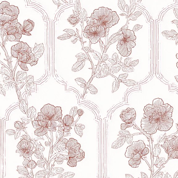 Peel and Stick Wallpaper Vintage Floral Red Blossoms Intricate Details Wall Mural 17.7in x 9.8ft Self Adhesive Removable Wall Paper Renter Friendly Wallpaper for Bedroom Contact Paper