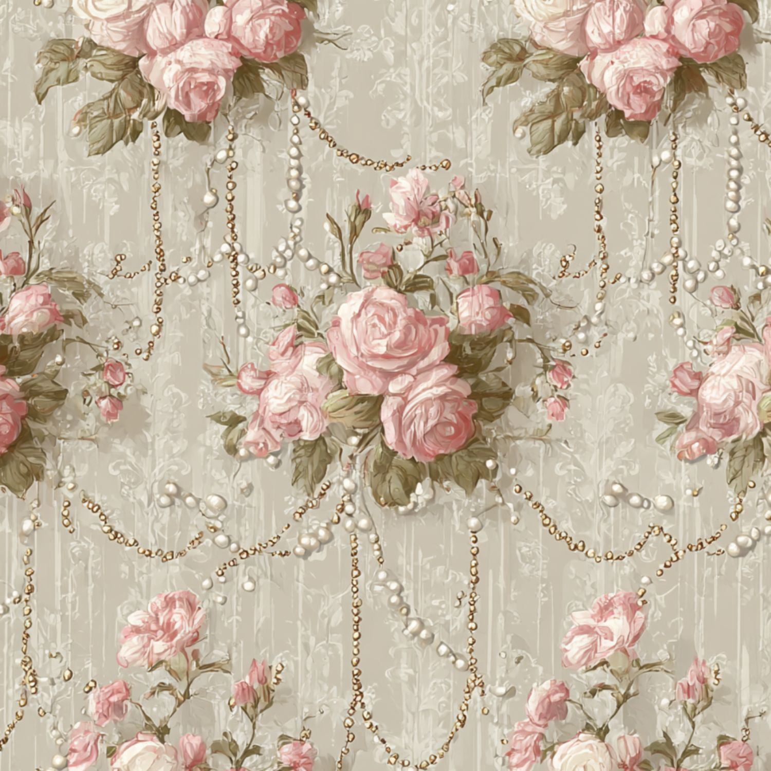 Peel and Stick Wallpaper Vintage Floral Rose Pearls Gold Accents Wall Mural 23.6in x 9.8ft Self Adhesive Removable Wall Paper Renter Friendly Wallpaper for Bedroom