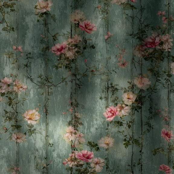 Peel and Stick Wallpaper Vintage Floral Roses Green Wall Mural 17.7in x 9.8ft Self Adhesive Removable Wall Paper Renter Friendly Wallpaper for Nursery Bedroom Cabinets