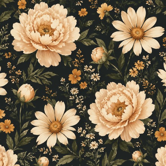 Peel and Stick Wallpaper Vintage Floral Soft White Warm toned Blooms Dark 17.7in x 118in Contact Paper Removable Self Adhesive Wall Mural Wall Decor for Bedroom Kitchen Cabinets