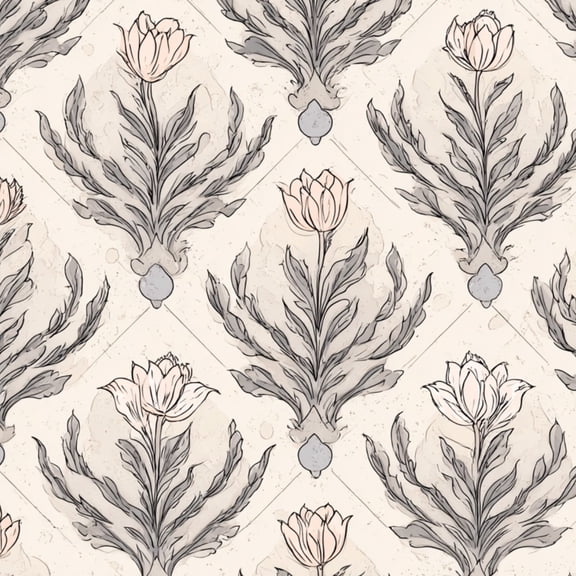 Peel and Stick Wallpaper Vintage Floral Tulip Damask Seamless Soft Beige Gray Tones 17.7in x 118in Contact Paper Removable Self Adhesive Wall Mural Wall Decor for Bedroom Kitchen Cabinets