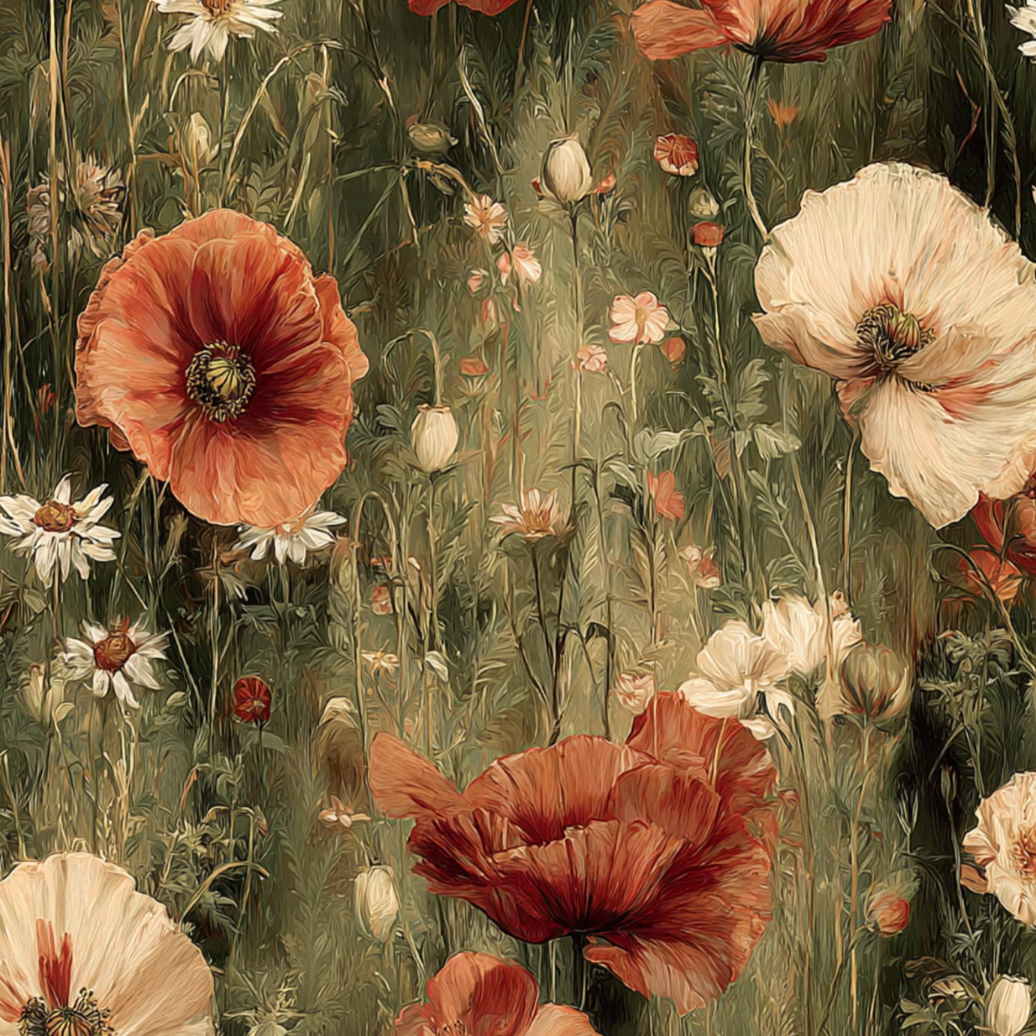 Peel and Stick Wallpaper Vintage Flower Field White Red Blooms Wall Mural 17.7in x 9.8ft Self Adhesive Removable Wall Paper Renter Friendly Wallpaper for Nursery Bedroom Cabinets