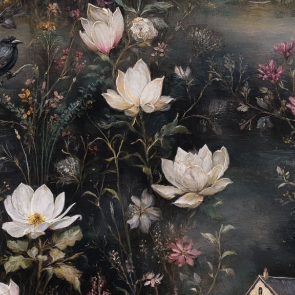 Peel and Stick Wallpaper Vintage Gothic Cottage Field Black Roses Raven Wall Paper 23.6in x 9.8ft Self Adhesive Removable Gothic Moody Contact Paper for Nursery Bedroom Cabinets