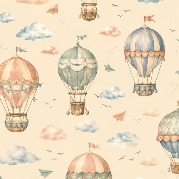Peel and Stick Wallpaper Vintage Hot Air Balloon Ships Clouds Soft Watercolor Colors 24in x 118in Contact Paper Removable Self Adhesive Wall Mural Wall Decor for Bedroom Kitchen Cabinets