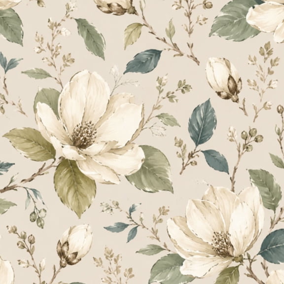Peel and Stick Wallpaper Vintage Magnolia Floral Soft Earthy Tones Wall Mural 17.7in x 9.8ft Self Adhesive Removable Wall Paper Renter Friendly Wallpaper for Nursery Bedroom Cabinets