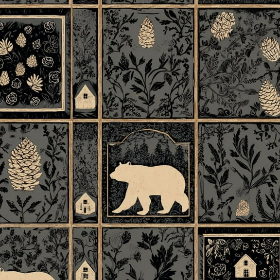 Peel and Stick Wallpaper Vintage Nature Inspired Bear Pinecones Floral Patterns Wall Mural 23.6in x 9.8ft Self Adhesive Removable Wall Paper Renter Friendly Wallpaper for Nursery Bedroom Cabinets