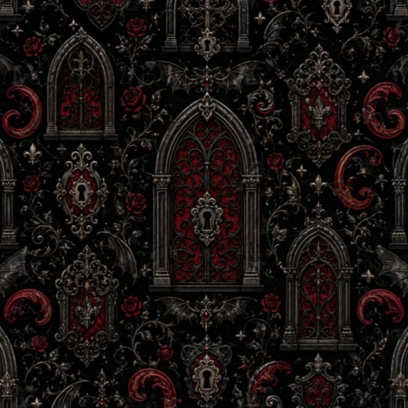 Peel and Stick Wallpaper Vintage Ornate Gothic Red Door Black Frame Detailed Wall Mural 17.7in x 9.8ft Self Adhesive Removable Wall Paper Renter Friendly Wallpaper for Nursery Bedroom Cabinets