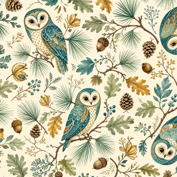 Peel and Stick Wallpaper Vintage Owls Pine Oak Branches Green Golden Leaves 17.7in x 118in Contact Paper Removable Self Adhesive Wall Mural Wall Decor for Bedroom Kitchen Cabinets