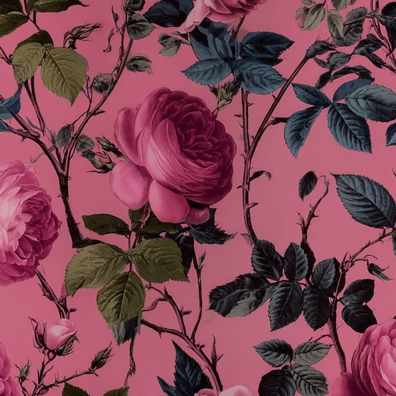 Peel and Stick Wallpaper Vintage Pink Roses Floral Dark Green Leaves Branches Wall Mural 23.6in x 9.8ft Self Adhesive Removable Wall Paper Renter Friendly Wallpaper for Nursery Bedroom Cabinets