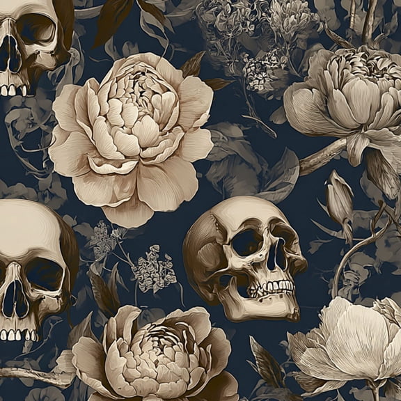 Peel and Stick Wallpaper Vintage Skull Floral Peonies Botanicals Wall Mural 23.6in x 9.8ft Self Adhesive Removable Wall Paper Renter Friendly Wallpaper for Nursery Bedroom Cabinets