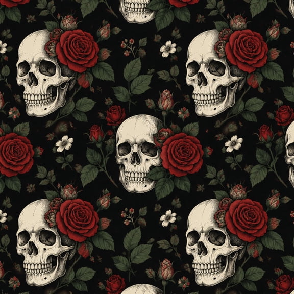Peel and Stick Wallpaper Vintage Skull Roses horror art Seamless Dark Red dark art gothic Wall Mural 17.7in x 9.8ft Self Adhesive Removable Wall Paper for Dorm Bedroom Cabinets