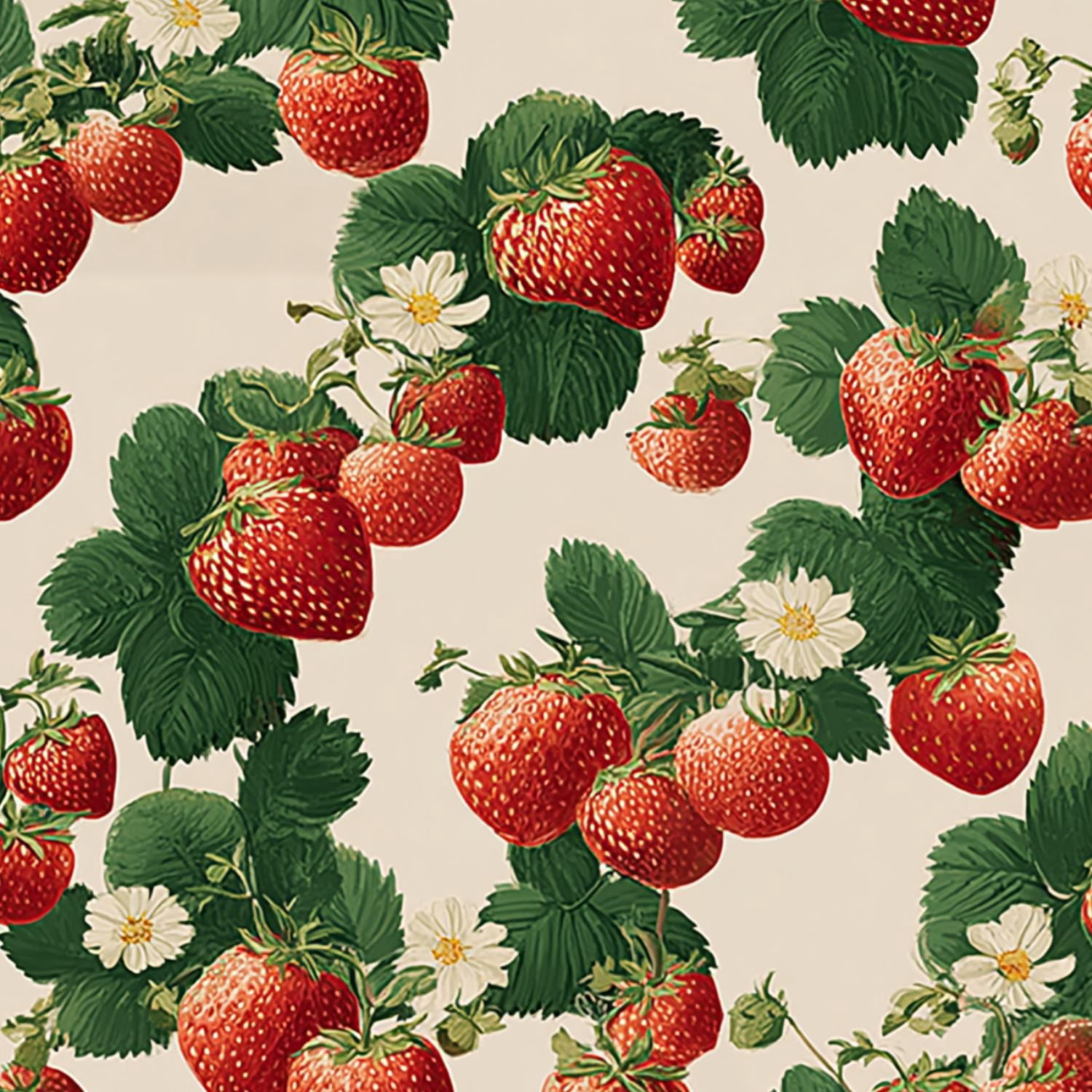 Peel and Stick Wallpaper Vintage Strawberry Flowers Green Leaves Wall ...