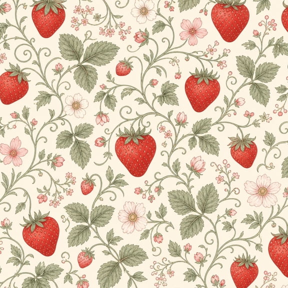 Peel and Stick Wallpaper Vintage Strawberry Leaves Floral Elements Beige Wall Mural 23.6in x 9.8ft Self Adhesive Removable Renter Friendly Wall Paper for Nursery Bedroom Cabinets
