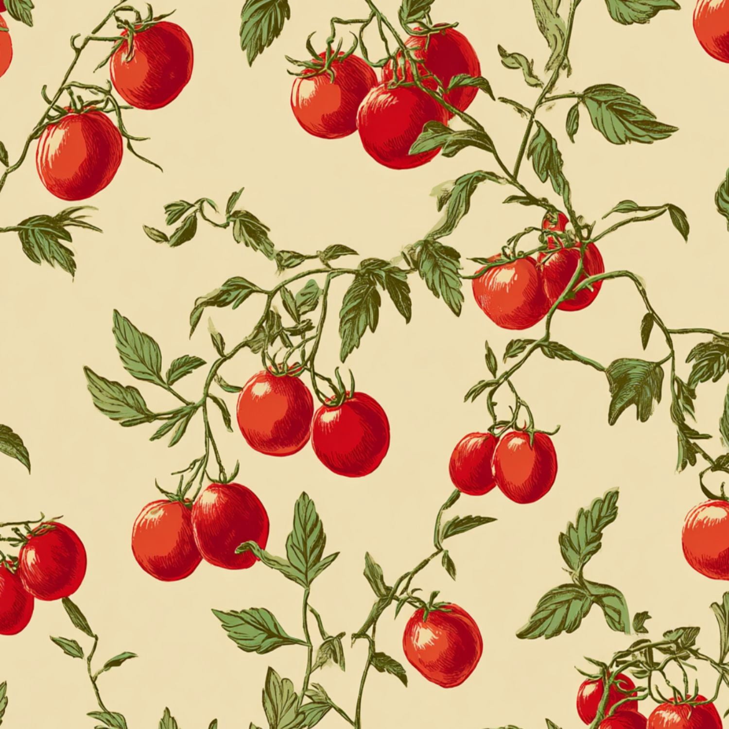 Peel and Stick Wallpaper Vintage Tomato Vine Red Tomatoes Cream floral Wall Mural 23.6in x 9.8ft Self Adhesive Removable Wall Paper Renter Friendly Wallpaper for Bedroom Kitchen Bathroom