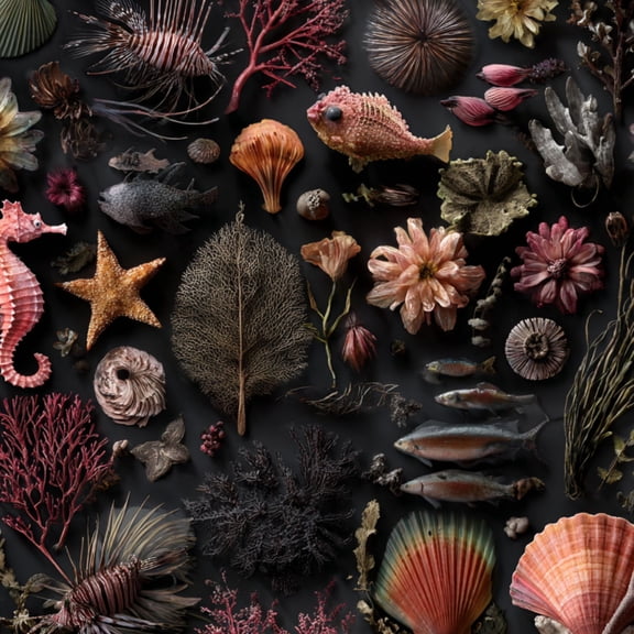 Peel and Stick Wallpaper Vintage Underwater Fish Coral Shells Jellyfish Dark 24in x 118in Contact Paper Removable Self Adhesive Wall Mural Wall Decor for Bedroom Kitchen Cabinets