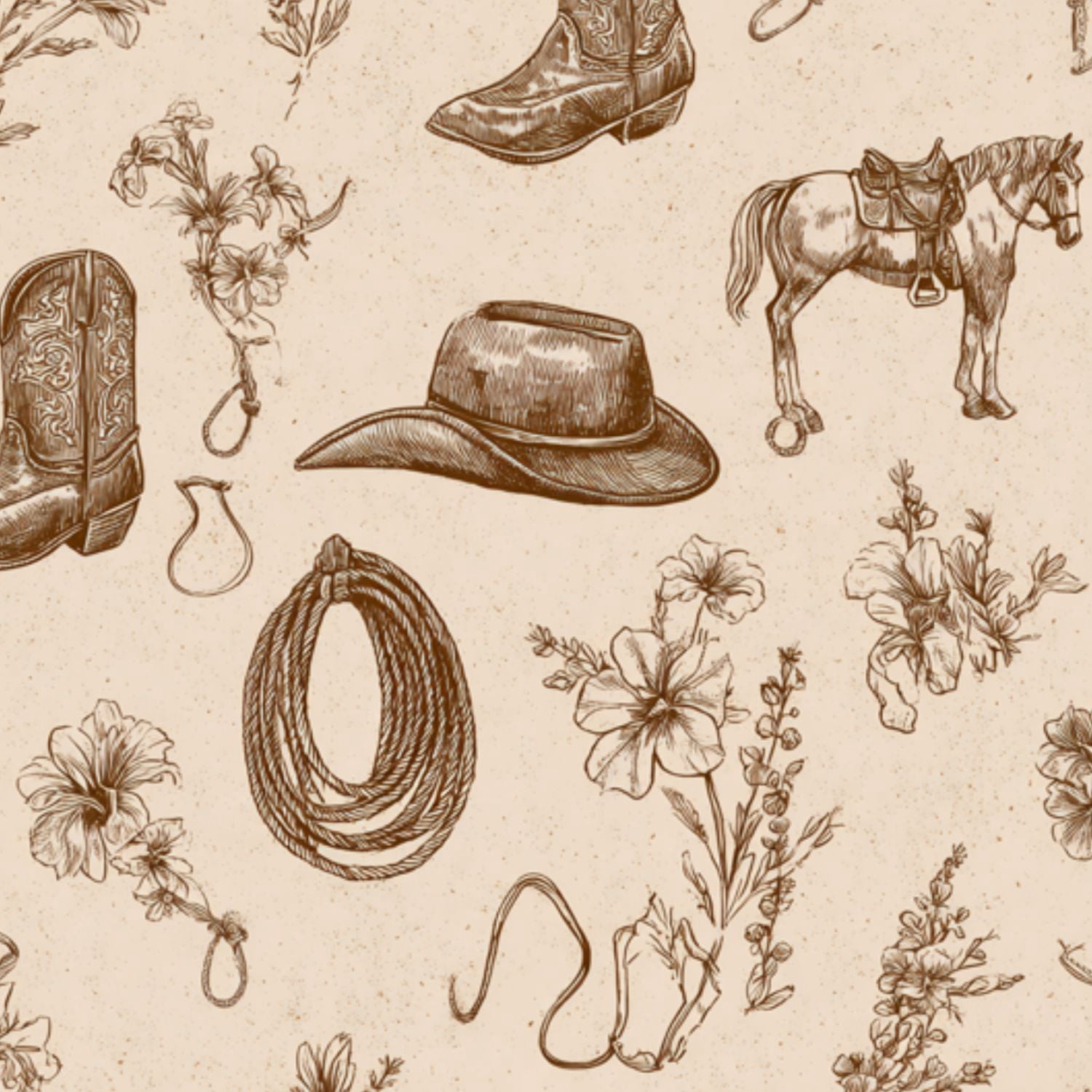 Peel and Stick Wallpaper Vintage Western Cowboy Hats Horses Boots ...