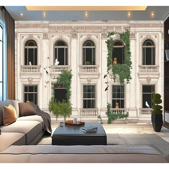 Peel and Stick Wallpaper Vintage White Animal Birds Nursery Living Room Bedroom Building Facade Modern Art Wall Mural Decor Self Adhesive and Removable 100in x 144in