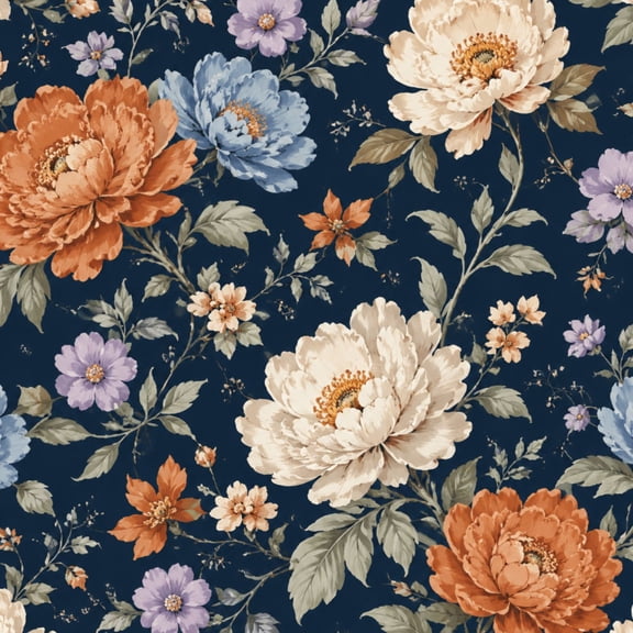 Peel and Stick Wallpaper Vintage colorful Floral Large Peonies Botanical Leaves Navy Blue 17.7"x118" Contact Paper Removable Self Adhesive Waterproof Wall Decor for Bedroom Kitchen Cabinets