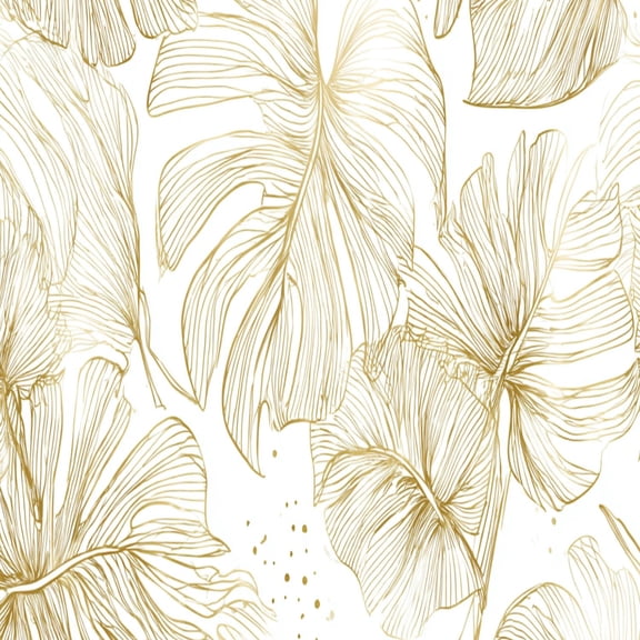 Peel and Stick Wallpaper Vintage luxury seamless floral golden monstera leaves 24in x 118in Contact Paper Removable Self Adhesive Wall Mural Wall Decor for Bedroom Kitchen Cabinets