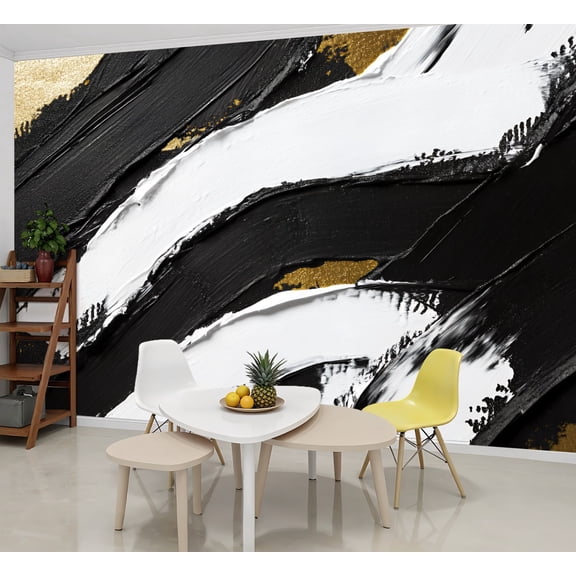 Peel and Stick Wallpaper Wall Murals Abstract Graffiti Black White Swirling 69"H x 96"W Removable Wall Paper Self-Adhesive Wall Decor for Bedroom Living Room Nursery