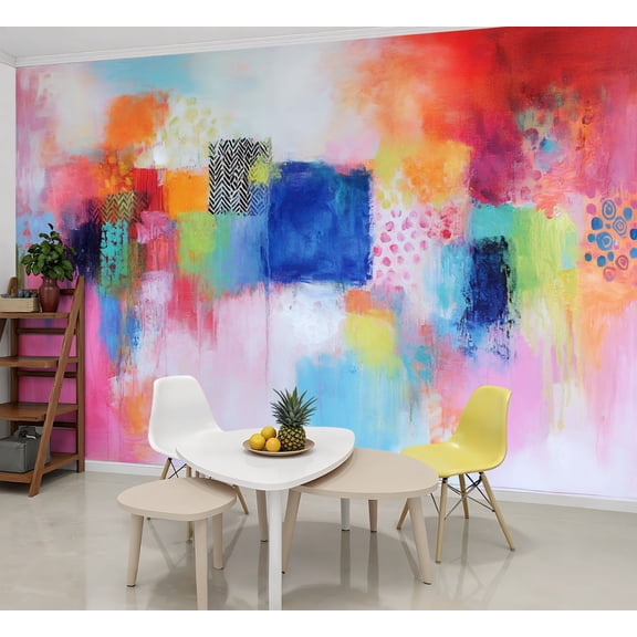 Peel and Stick Wallpaper Wall Murals Abstract Orange Pink Colorful Yellow Blue Red 69"H x 96"W Removable Wall Paper Self-Adhesive Wall Decor for Bedroom Living Room Nursery