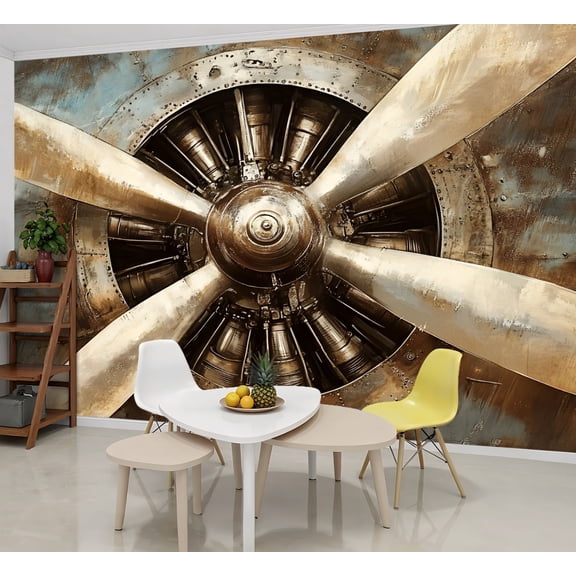 Peel and Stick Wallpaper Wall Murals Aircraft Propeller Vintage Airplane Retro Fighter 69"H x 96"W Removable Wall Paper Self-Adhesive Wall Decor for Bedroom Living Room Nursery