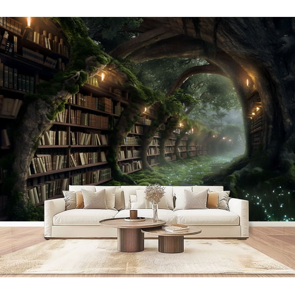 Peel and Stick Wallpaper Wall Murals Ancient Tree Library Fungi Parchment Scrolls 100"H x 144"W Removable PVC Wall Paper Self-Adhesive Wall Paintings Art Decor for Bedroom Living Room