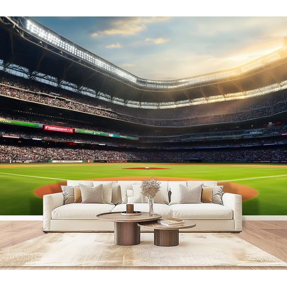 Peel and Stick Wallpaper Wall Murals Baseball Field Stadium Sport Games Crowded Bright 100"H x 144"W Removable PVC Wall Paper Self-Adhesive Wall Paintings Art Decor for Bedroom Living Room