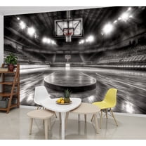 Peel and Stick Wallpaper Wall Murals Basketball Court Black White Empty Spotlights 69"H x 96"W Removable Wall Paper Self-Adhesive Wall Decor for Bedroom Living Room Nursery