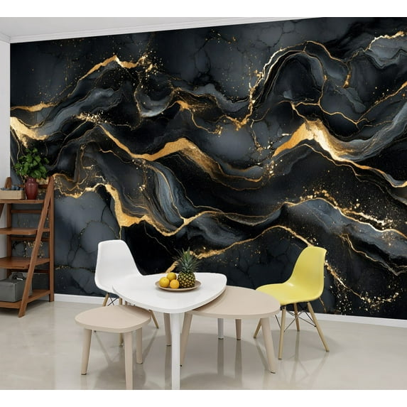 Peel and Stick Wallpaper Wall Murals Black Gold Gold Black Marble Abstract Gold Marble 69"H x 96"W Removable Wall Paper Self-Adhesive Wall Decor for Bedroom Living Room Nursery
