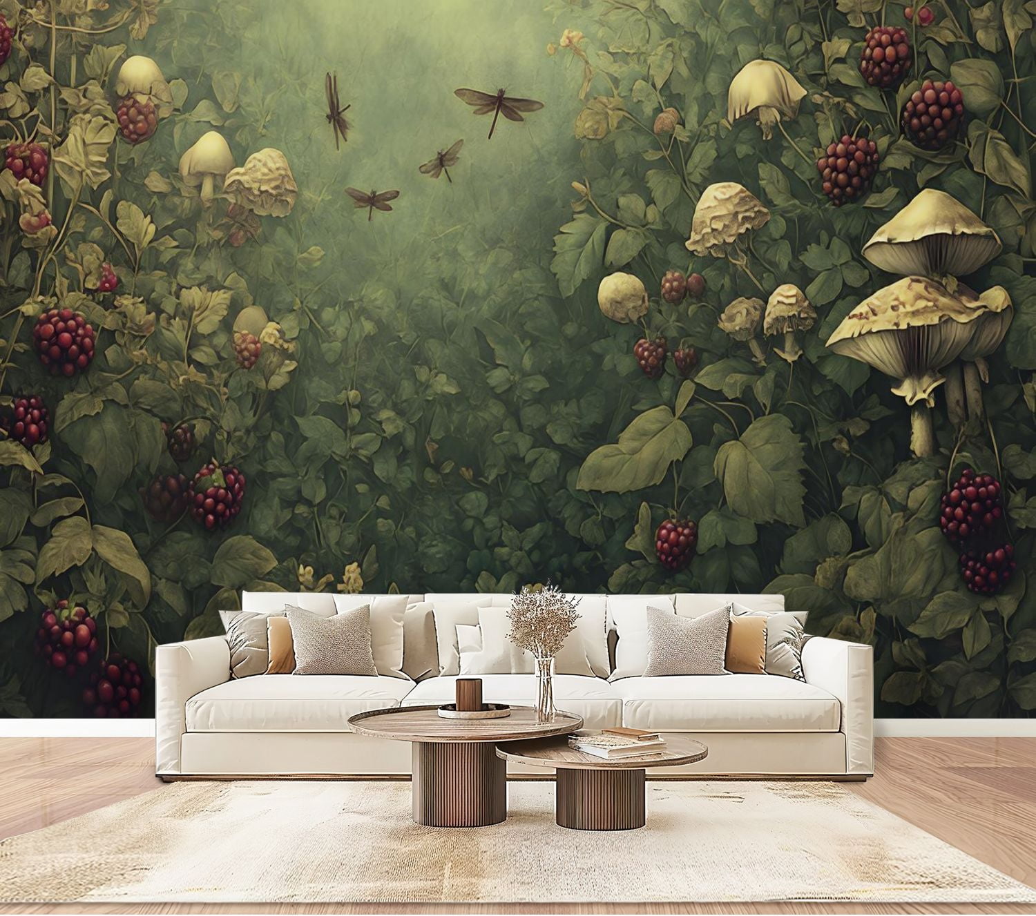 Peel and Stick Wallpaper Wall Murals Boho Mushroom Forest Vintage Dark ...
