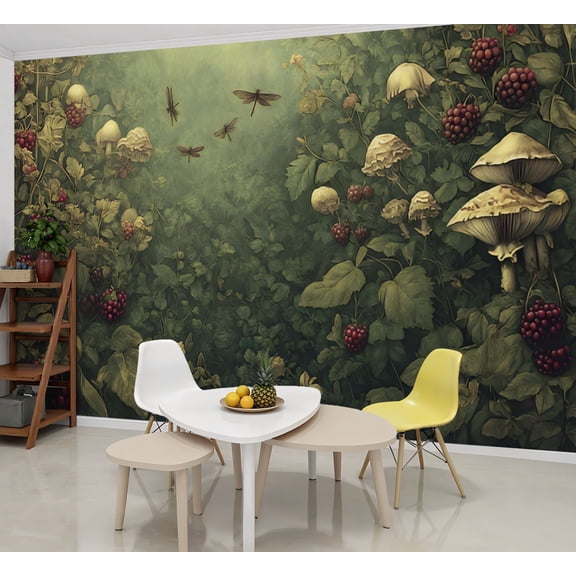 Peel and Stick Wallpaper Wall Murals Boho Mushroom Forest Vintage Dark Mushrooms 69"H x 96"W Removable Wall Paper Self-Adhesive Wall Decor for Bedroom Living Room Nursery