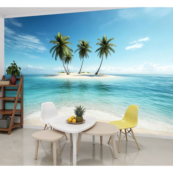 Peel and Stick Wallpaper Wall Murals Dreamlike Tropical Island Tropical Beach Palm 69"H x 96"W Removable Wall Paper Self-Adhesive Wall Decor for Bedroom Living Room Nursery