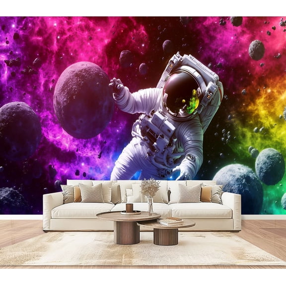Peel and Stick Wallpaper Wall Murals Galactic Adventurer Astronaut Space Suit Planets 100"H x 144"W Removable PVC Wall Paper Self-Adhesive Wall Paintings Art Decor for Bedroom Living Room