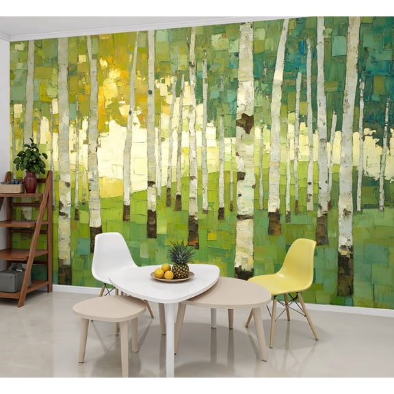 Peel and Stick Wallpaper Wall Murals Green Tree Forest Landscape Modern Birch Trees 69"H x 96"W Removable Wall Paper Self-Adhesive Wall Decor for Bedroom Living Room Nursery