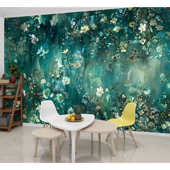 Peel and Stick Wallpaper Wall Murals Intricate Stained Glass Wildflowers Sunlight 69"H x 96"W Removable Wall Paper Self-Adhesive Wall Decor for Bedroom Living Room Nursery
