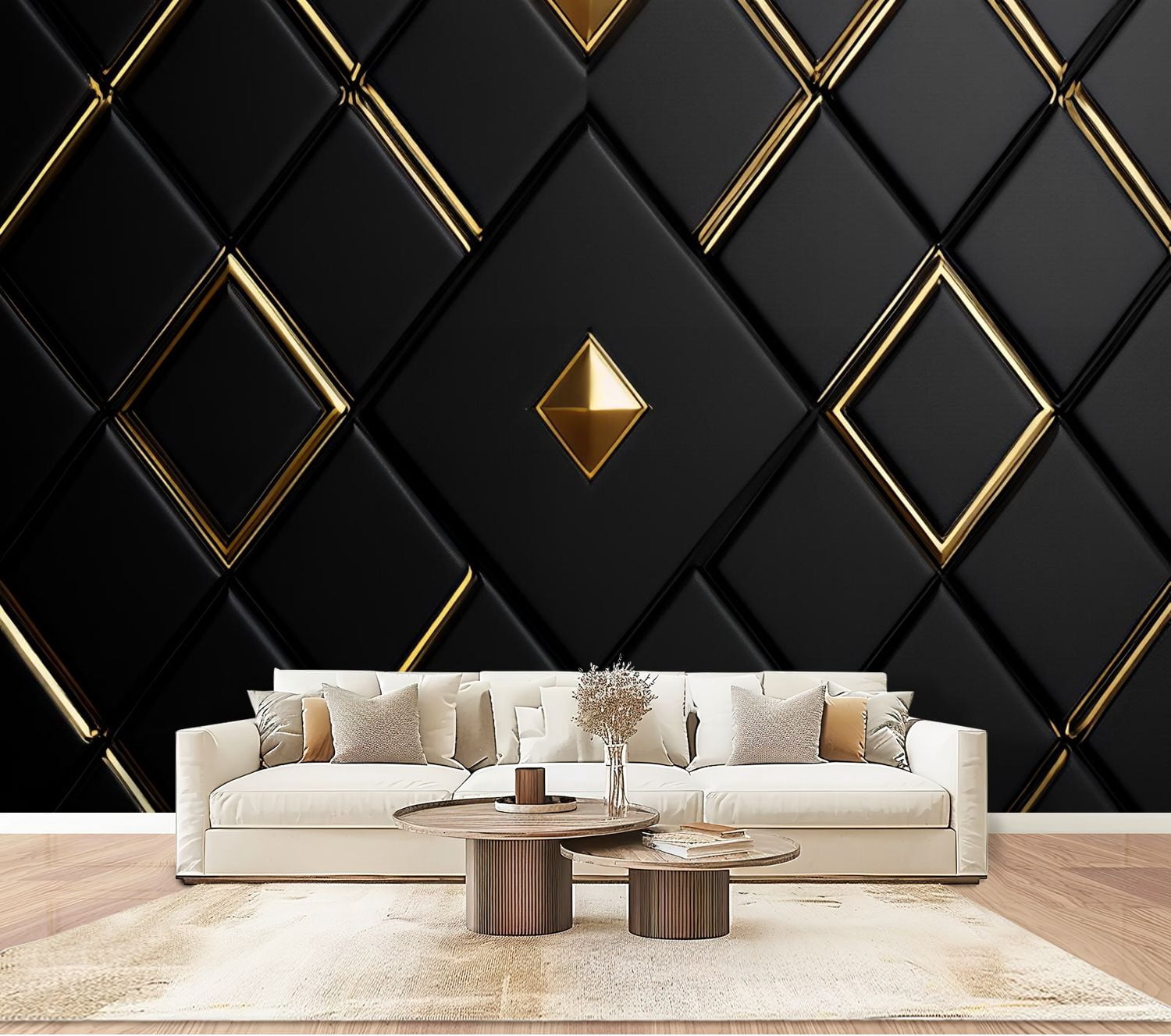 Peel and Stick Wallpaper Wall Murals Lattice Powder Room Gold Lines ...