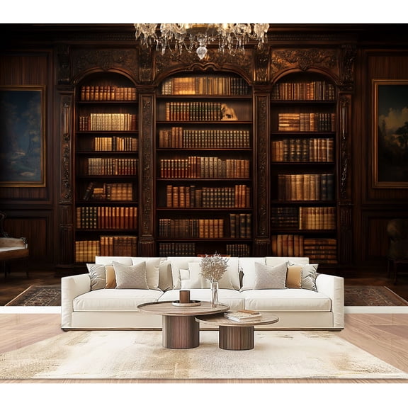 Peel and Stick Wallpaper Wall Murals Luxurious Faux Vintage Bookshelf Victorian Style 100"H x 144"W Removable PVC Wall Paper Self-Adhesive Wall Paintings Art Decor for Bedroom Living Room