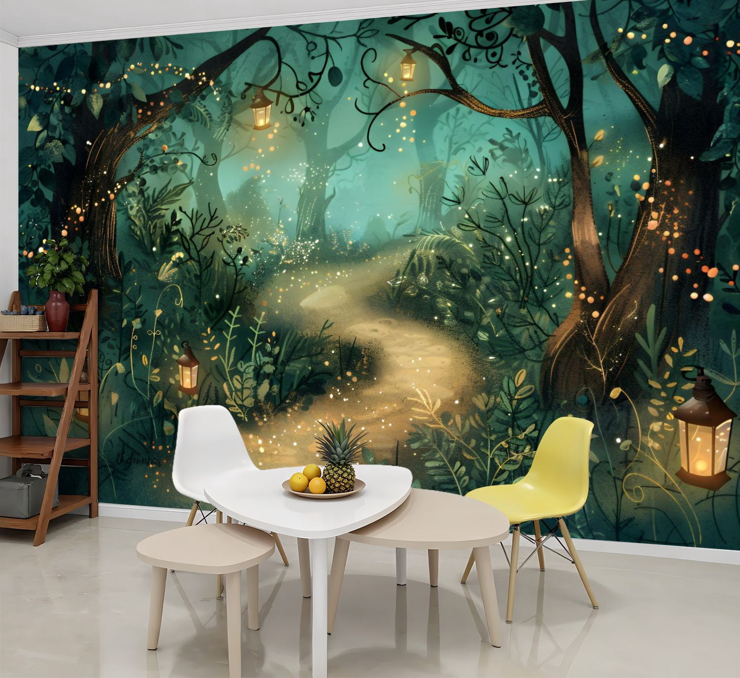 Peel and Stick Wallpaper Wall Murals Mid Century Fairy Tale Forest ...