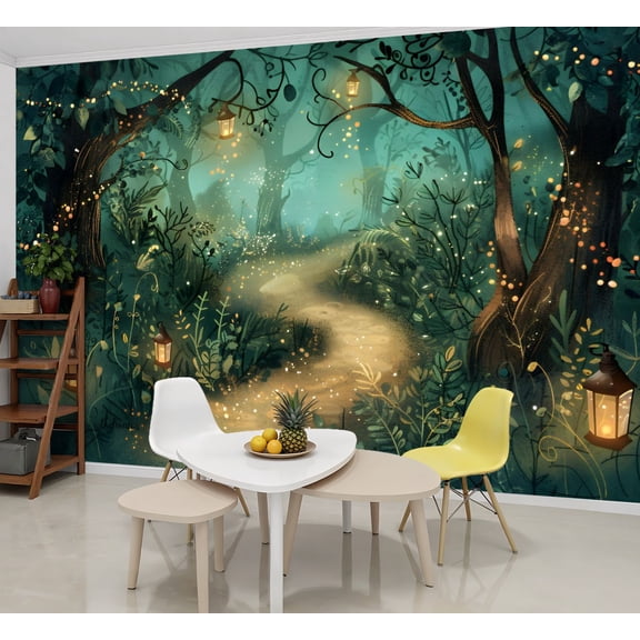 Peel and Stick Wallpaper Wall Murals Mid Century Fairy Tale Forest Vintage 69"H x 96"W Removable Wall Paper Self-Adhesive Wall Decor for Bedroom Living Room Nursery