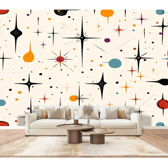 Peel and Stick Wallpaper Wall Murals Mid Century Fifties Modern Atomic Retro Luxurious 100"H x 144"W Removable PVC Wall Paper Self-Adhesive Wall Paintings Art Decor for Bedroom Living Room
