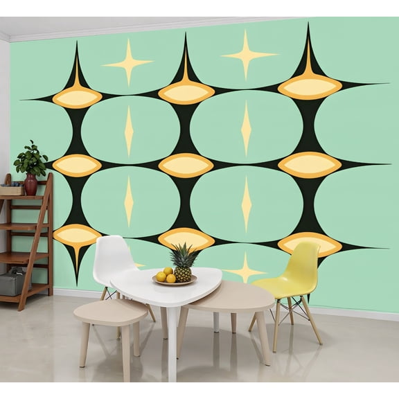Peel and Stick Wallpaper Wall Murals Mid Century Vintage 1950s Modern Retro Atomic 69"H x 96"W Removable Wall Paper Self-Adhesive Wall Decor for Bedroom Living Room Nursery