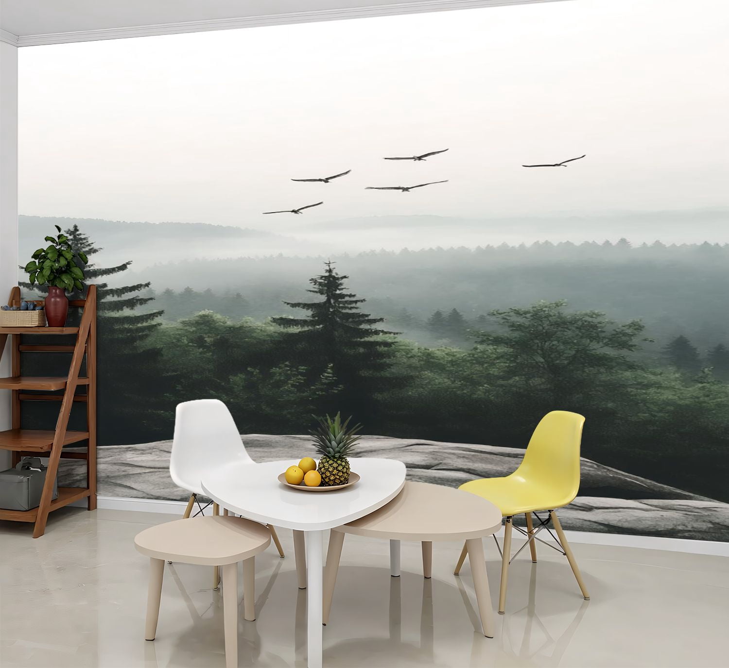 Peel and Stick Wallpaper Wall Murals Mountain Foggy Forest Tree ...