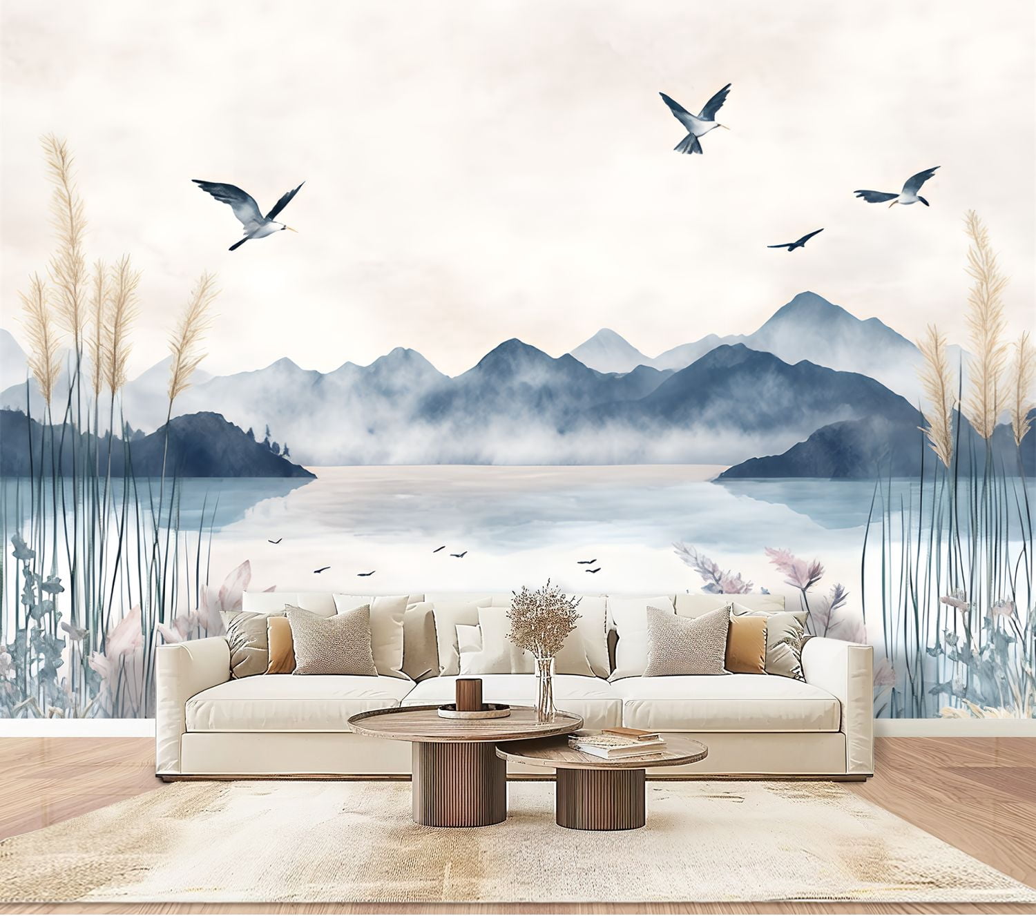 Peel and Stick Wallpaper Wall Murals Mountain Peak Lake Wall Mural Tall ...